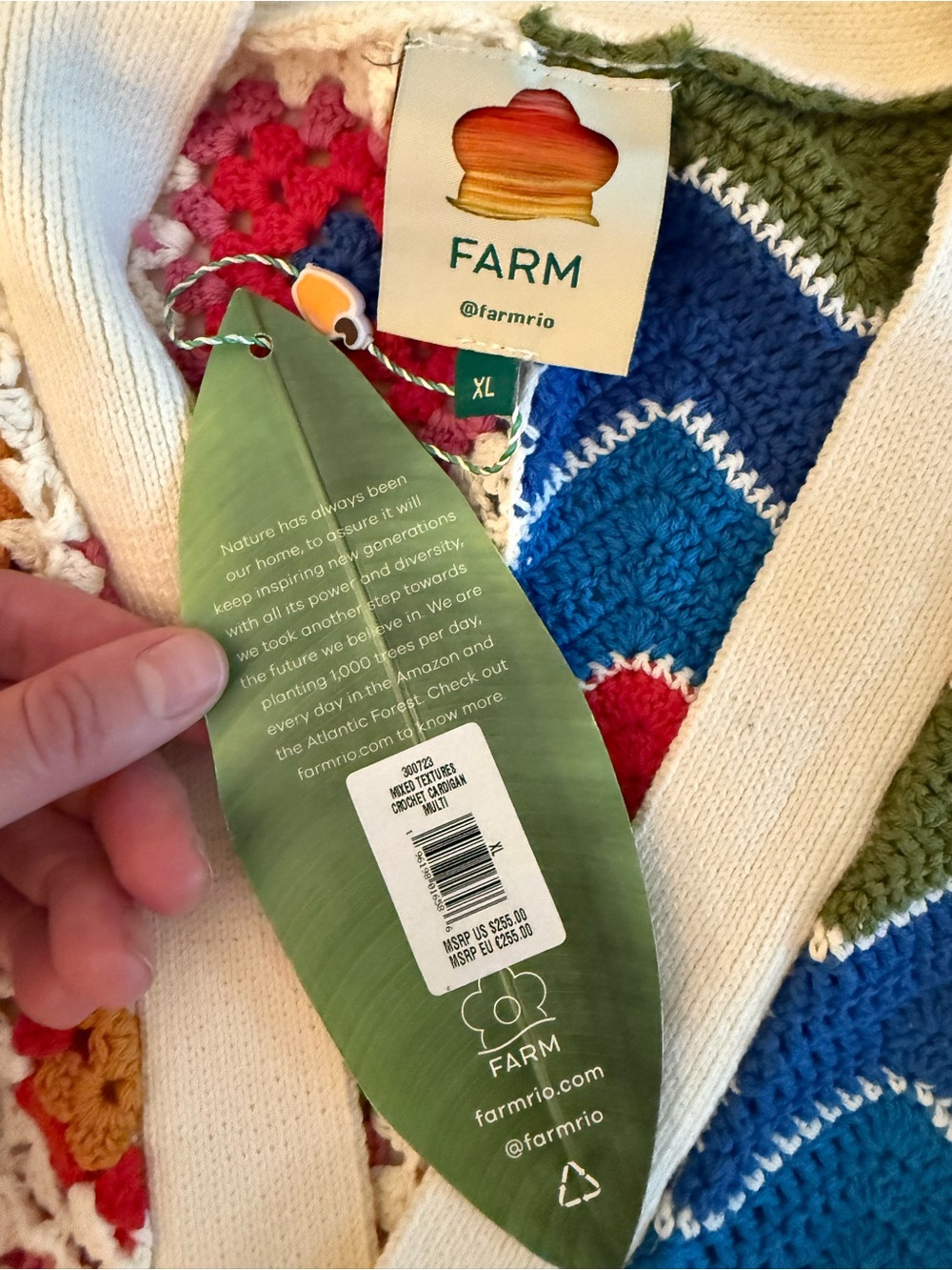 FARM Rio Multicolor Crochet & Zigzag Knit Cardigan with Cream Trim - Picture 3 of 5